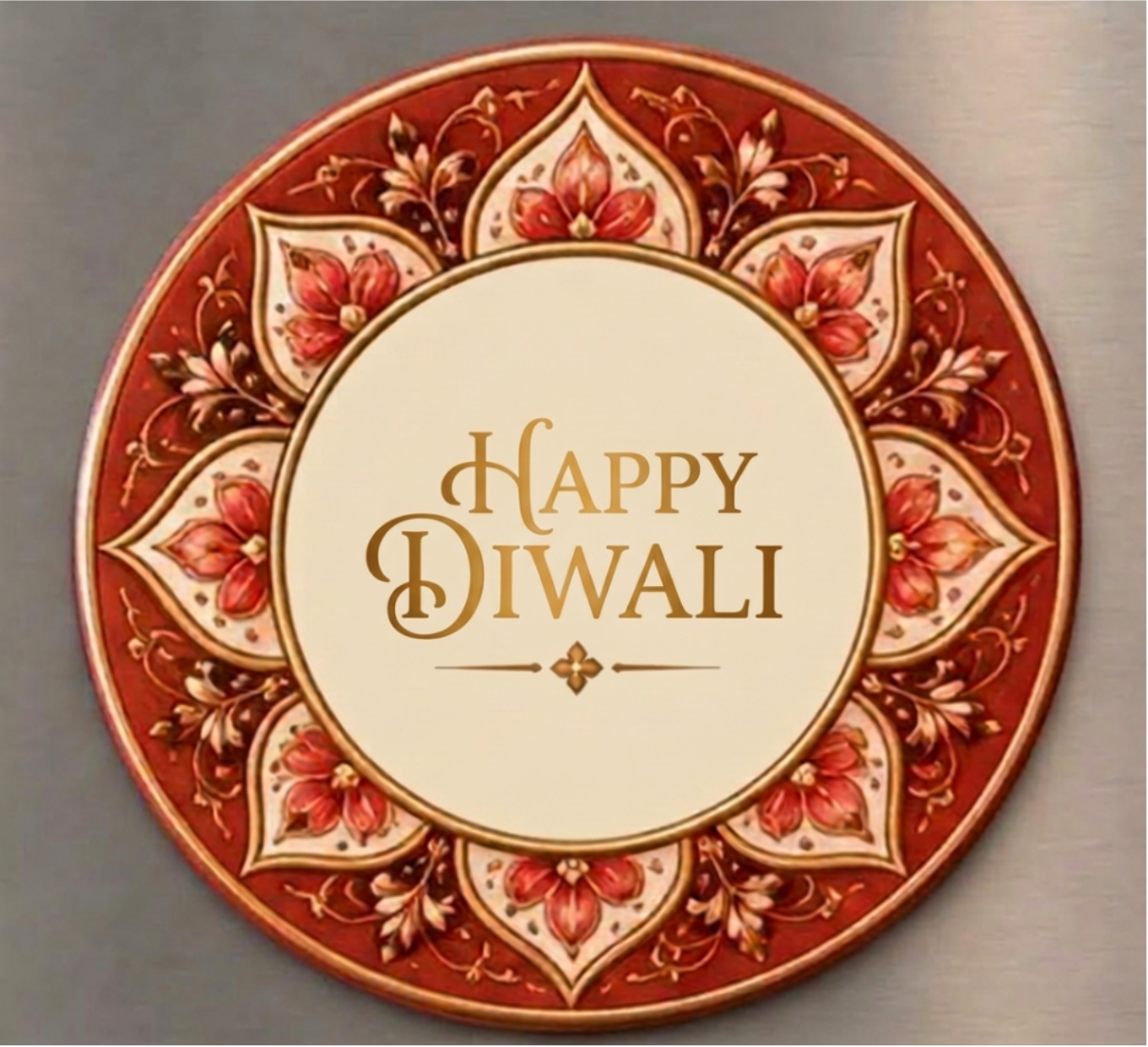 Round ceramic Happy Diwali fridge magnet