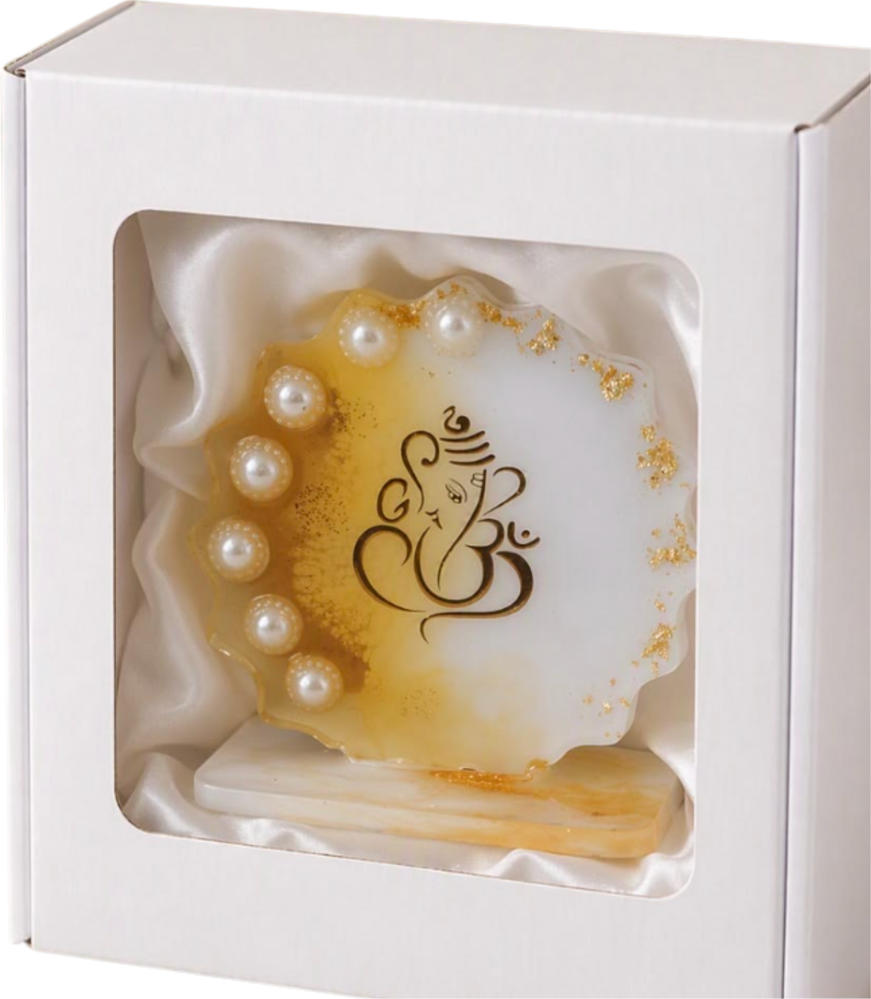 Engraved Ganesha plaque trimmed with pearls