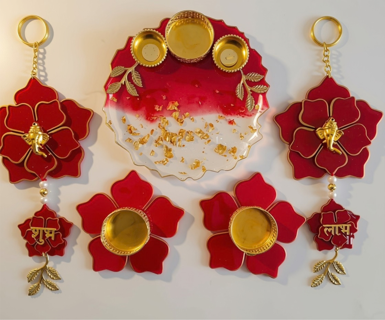 Floral door hangings and diya plate pooja set