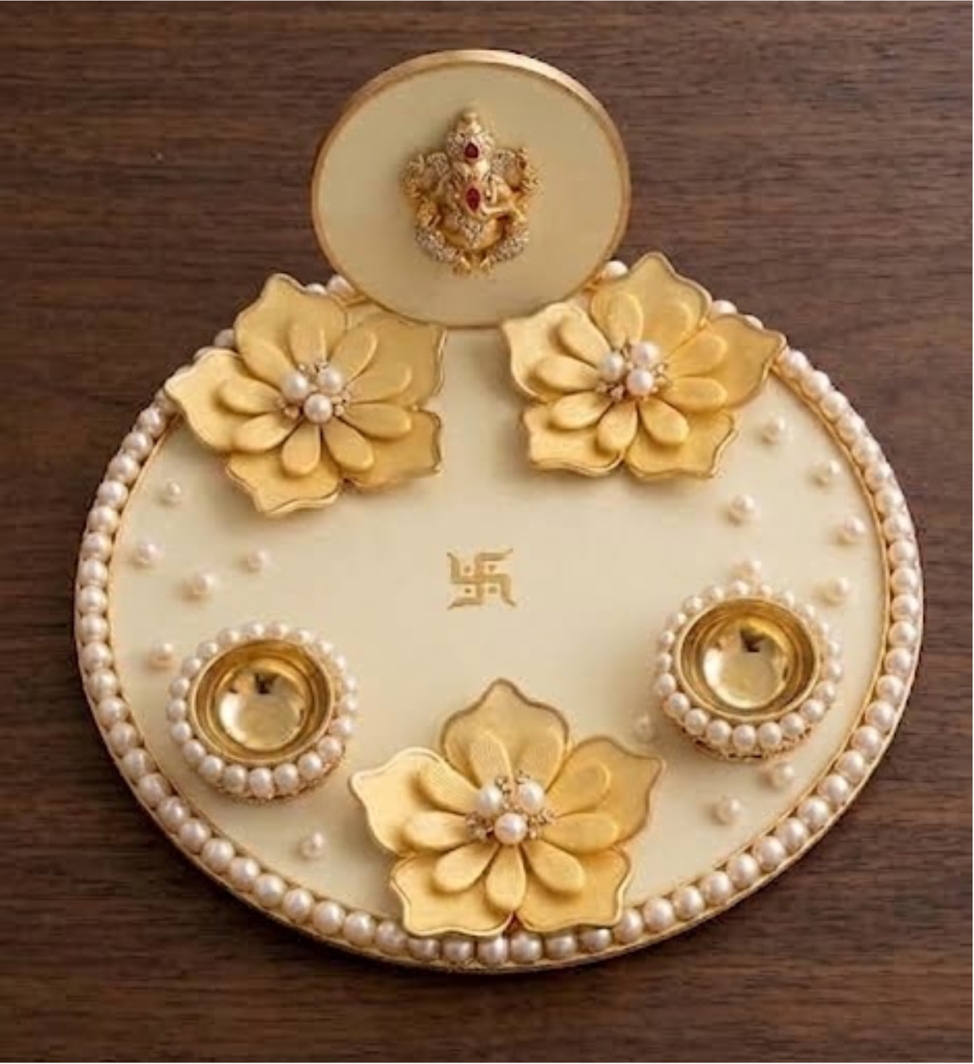 Pearl-trimmed pooja thali